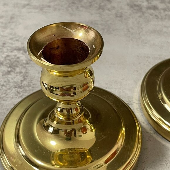 Vintage Baldwin Set of Two 3" Solid Polished Brass Taper Candlestick Holders USA - Picture 3 of 5